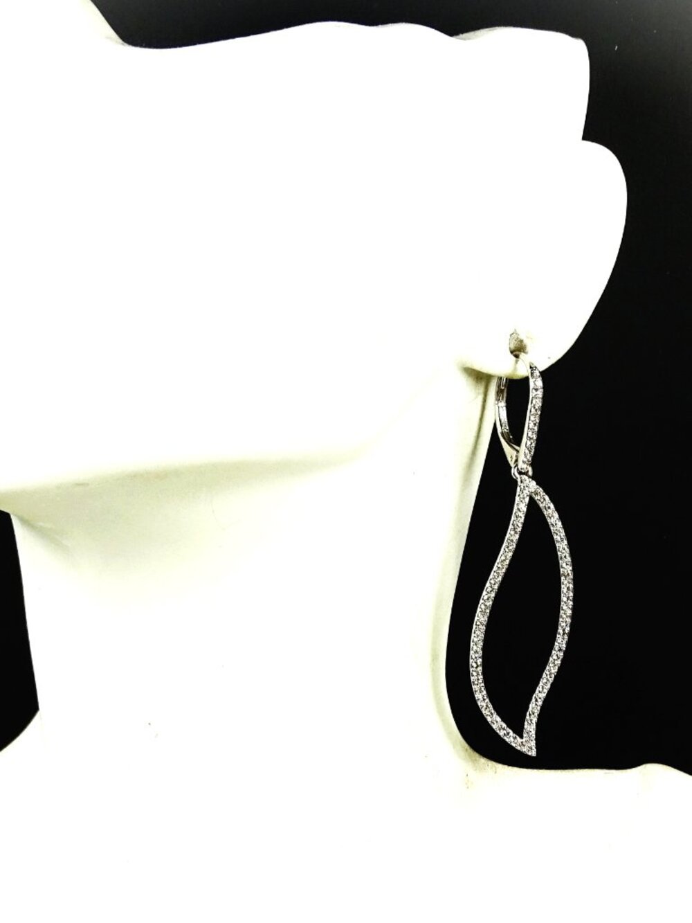 NADRI Rhodium Plate Metal & Clear Cubic Zirconia Leaf Dangle Earrings - Picture 6 of 9